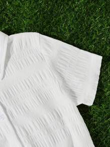 SHEIN Girls Solid Button Front Shirt & Ditsy Floral Print Ruffle Hem Cami Dress Set - Blue and White - View 4