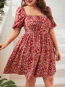 Dreamara Đầm Plus Size Dải chun Thắt nơ trước Họa tiết hoa Boho - Nhiều màu - Xem 4