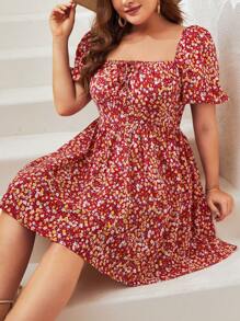 Dreamara Đầm Plus Size Dải chun Thắt nơ trước Họa tiết hoa Boho - Nhiều màu - Xem 5