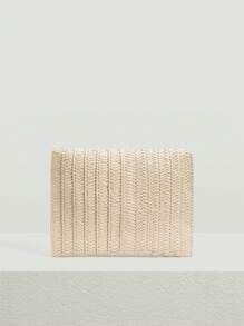 SHEIN VCAY 貝殼裝飾翻蓋草編包 - 米色 - 查看 6