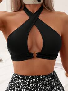 SHEIN Swim Summer Beach Dalmatian Print Ring Linked Halter Bikini Set - Multicolor - View 3