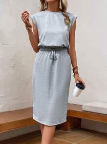 SHEIN LUNE Women Two-piece Outfits Simpul Split Plain Casual - Grey - View 4