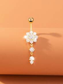 1入組前衛方晶鋯石花朵裝飾臍環適合女士適用於禮品 - 金黃色 - 查看 1