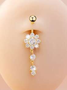 1入組前衛方晶鋯石花朵裝飾臍環適合女士適用於禮品 - 金黃色 - 查看 2
