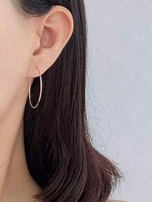 1 Đôi Khuyên Tai Vòng Bạc Thời Trang Tối Giản Cho Phụ Nữ Để Trang Trí Hàng Ngày - Vàng - Xem 2