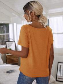 SHEIN LUNE Áo thun nữ màu trơn Giải trí - trái cam - Xem 2