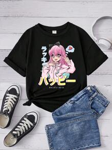 Tops con gái Con số Lá thư Giải trí - màu đen - Xem 1