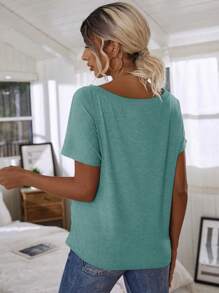 SHEIN LUNE 蝙蝠袖素色T恤 - 青碧色 - 查看 2