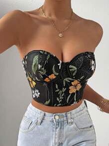 Chiquease Floral Embroidery Crop Tube Top - Black - View 1