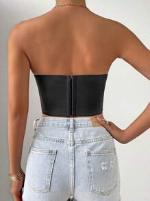 Chiquease Floral Embroidery Crop Tube Top - Black - View 2