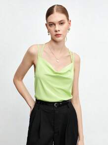 BizChic Draped Collar Cami Top Workwear - Lime Green - View 6