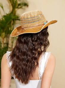 SHEIN VCAY 1 Mũ Rơm Boho Trang Trí Cho Nữ, Đi Biển - màu nâu - Xem 1