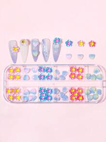 1盒混合花卉圖案和心形美甲飾品 - 彩色 - 查看 1