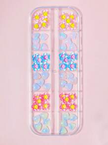 1盒混合花卉圖案和心形美甲飾品 - 彩色 - 查看 2