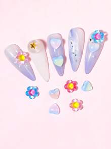 1盒混合花卉圖案和心形美甲飾品 - 彩色 - 查看 3