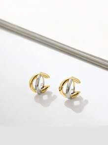 1对男女双色迷你铜耳环，男女皆宜，耳垂较小、耳朵较大的人购买时需谨慎 - 彩色 - 查看 4