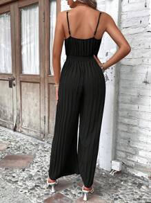 Breezaya 素色百褶吊帶連體褲 - 黑色 - 查看 4