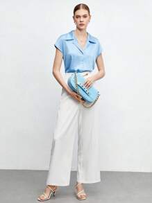 BizChic 素色蝙蝠袖緞面襯衫工作服 - 淺藍色 - 查看 7