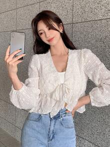 DAZY Blouse à manches longues avec volants et nœud devant