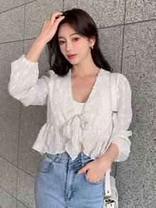 DAZY Blouse à manches longues avec volants et nœud devant