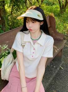 Solid Polo Neck Tee - Apricot - View 1