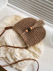 Minimalist Straw Bag Small Tassel Decor Vacation