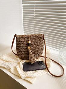 Minimalist Straw Bag Small Tassel Decor Vacation