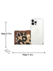 女士 PU 皮革经典复古豹纹三折长钱包手拿包，独立卡夹，生日礼物，大容量，办公室女士必备，时尚百搭长钱包 - 彩色 - 查看 5