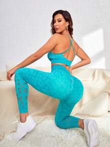 Yoga Basic Hollow Out Sports Set - Mint Green - View 1