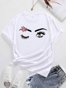 SHEIN LUNE Plus Floral And Figure Graphic Tee - White - View 1