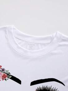 SHEIN LUNE Plus Floral And Figure Graphic Tee - White - View 5