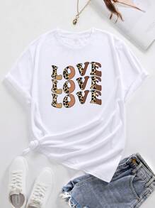 INAWLY 大碼豹紋和字母圖案T恤 - 白色 - 查看 1