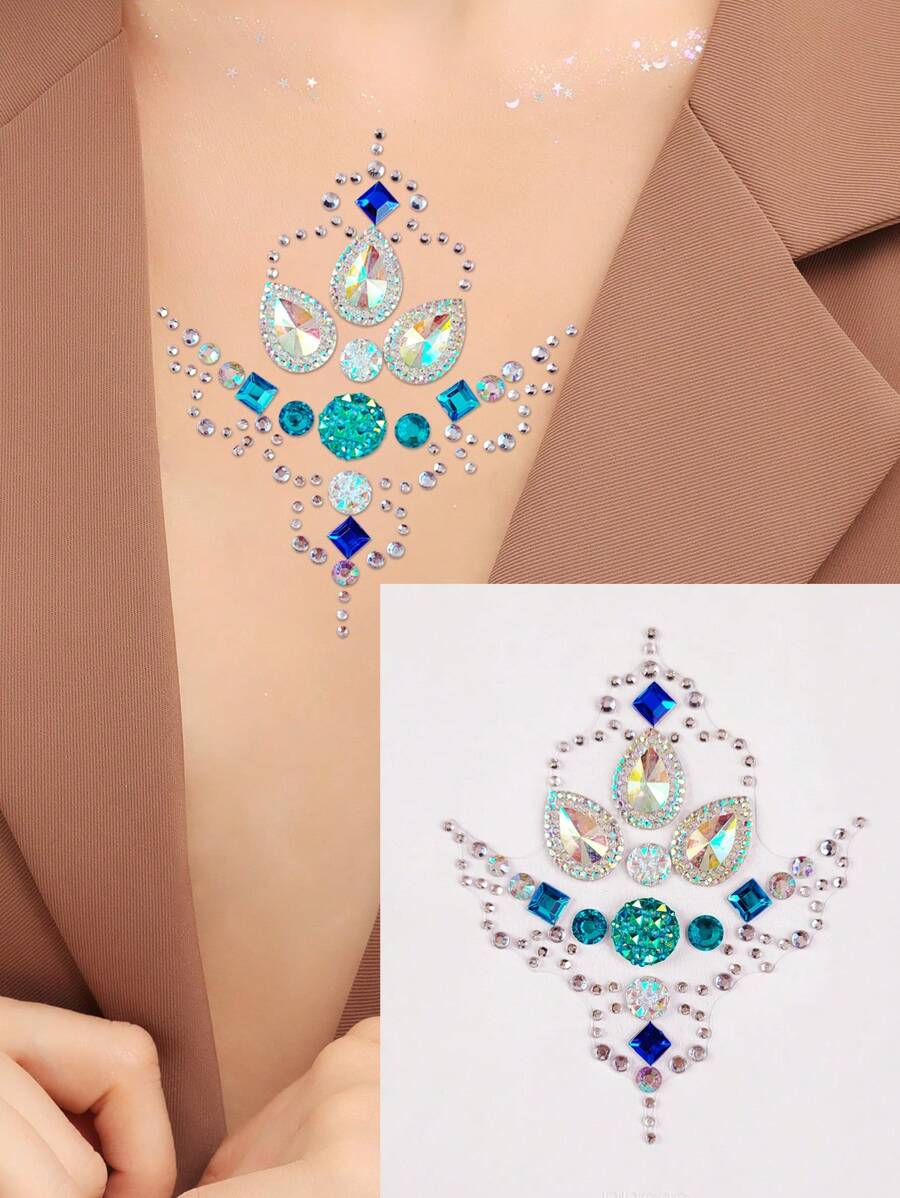 1 hoja Pegatina tatuaje con diamante de imitación para fiesta - Multicolor - Ver 1