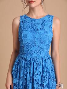 SHEIN Belle Solid Lace Overlay Bridesmaid Dress - Blue - View 5