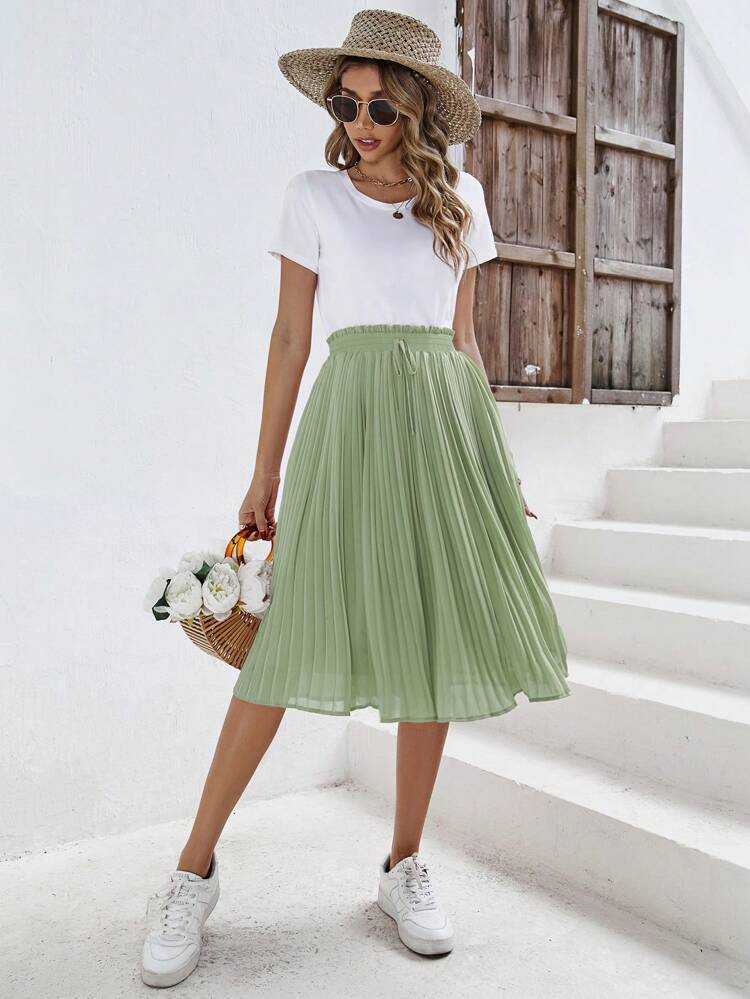 Casual Solid Color Lace-Up Women Skirts Winter Green