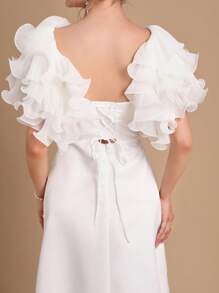 SHEIN Belle 1 pieza Vestido de novia de cuello cuadrado ribete con fruncido - Blanco - Ver 3