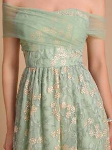 SHEIN Belle 1入組一字肩高衩蕾絲伴娘洋裝