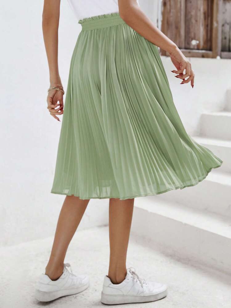 Casual Solid Color Lace-Up Women Skirts Winter Green