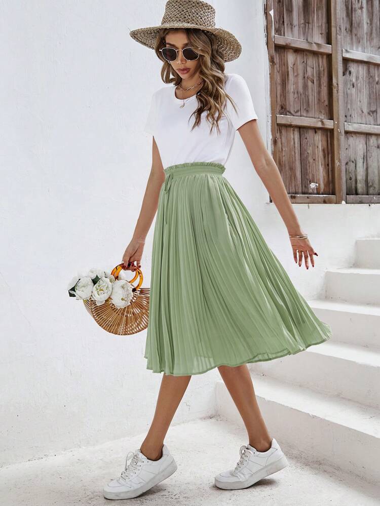 Casual Solid Color Lace-Up Women Skirts Winter Green