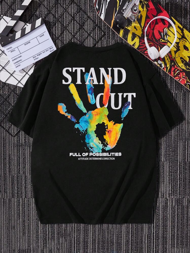 Loose Fit Men Cotton Slogan & Figure Graphic T-Shirt