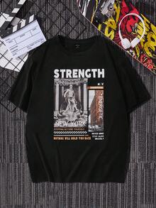 Manfinity RebelGame Men Cotton Slogan & Figure Graphic Tee - Black - View 3