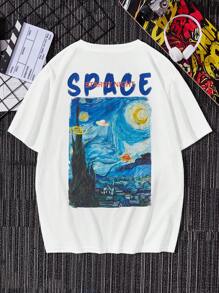 Manfinity VCAY 宽松版型男士棉质字母图案圆领休闲 T 恤 - 白色 - 查看 3