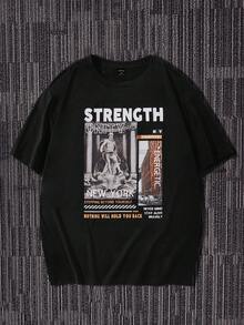Manfinity RebelGame Men Cotton Slogan & Figure Graphic Tee - Black - View 6