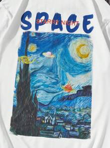 Manfinity VCAY 宽松版型男士棉质字母图案圆领休闲 T 恤 - 白色 - 查看 5