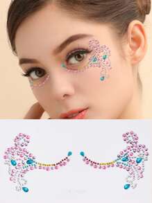 1 hoja Pegatina tatuaje facial con diamante de imitación - Multicolor - Ver 1