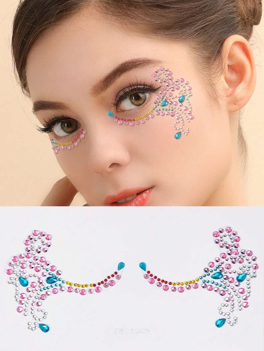 1 hoja Pegatina tatuaje facial con diamante de imitación - Multicolor - Ver 1