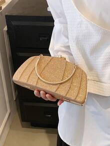 魅力四射,優雅,精美,安靜奢華亮片,時髦,奢華,發亮金屬亮絲盒型包小頂部單條提帶魅力四射適合派對,完美新娘錢包適合婚禮,舞會和派對活動晚會包,晚餐包適合派對女孩,女士 - 金色 - 查看 7