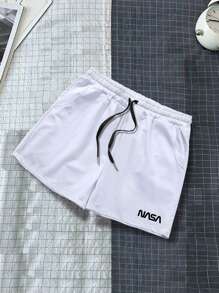 Manfinity Homme Quần Short Nam Dây kéo Lá thư Giải trí - trắng - Xem 1