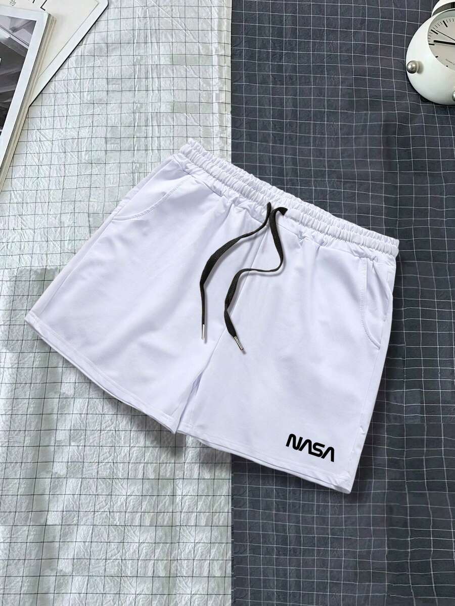 Manfinity Homme Quần Short Nam Dây kéo Lá thư Giải trí - trắng - Xem 1