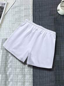 Manfinity Homme Quần Short Nam Dây kéo Lá thư Giải trí - trắng - Xem 2